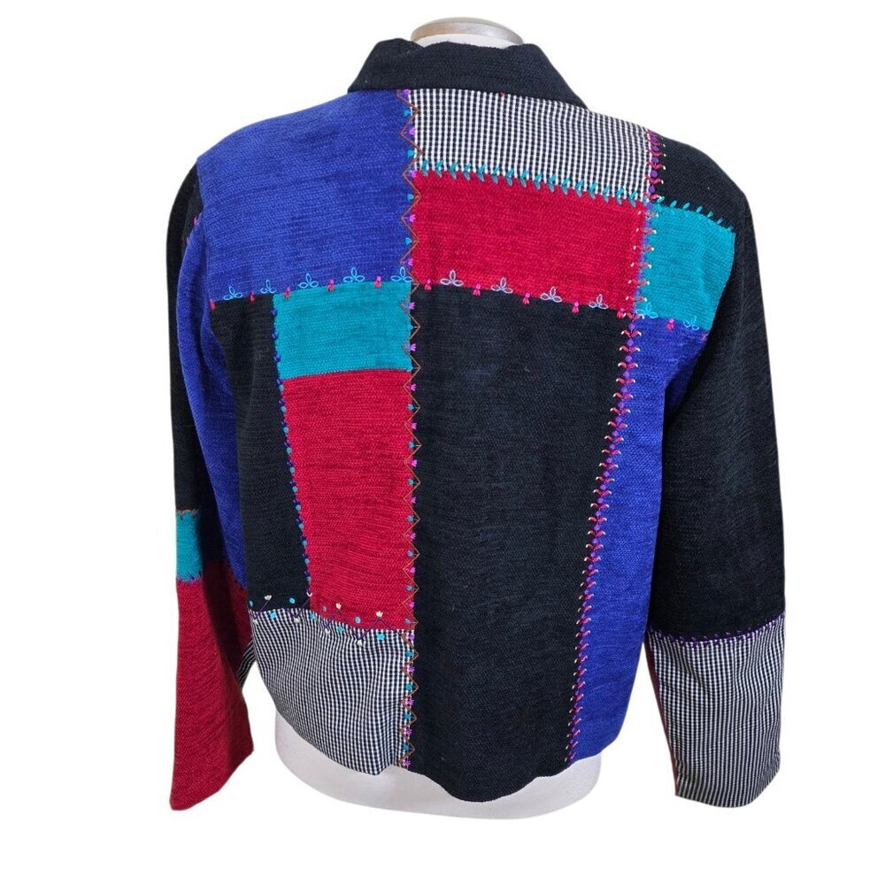 Vintage Koret Jacket Women M Patchwork Colorblock Embroidered Button Mixed Media - Picture 5 of 8